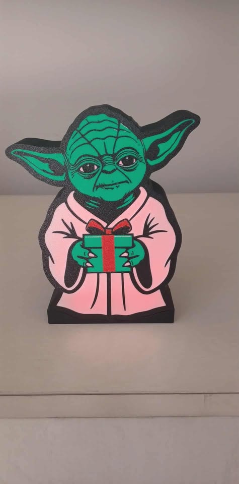 Yoda With Gift lg LED light box – custom 3D printed – Lit Layer Creations